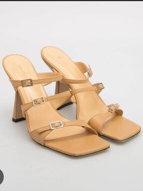 BY FAR Malene Strappy heeled sandals Sz 8 / 39 EUR Beige Cream Leather